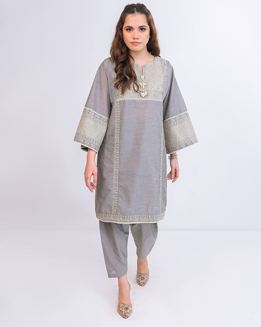 SOLID EMBROIDERED CO-ORD - Shafaq